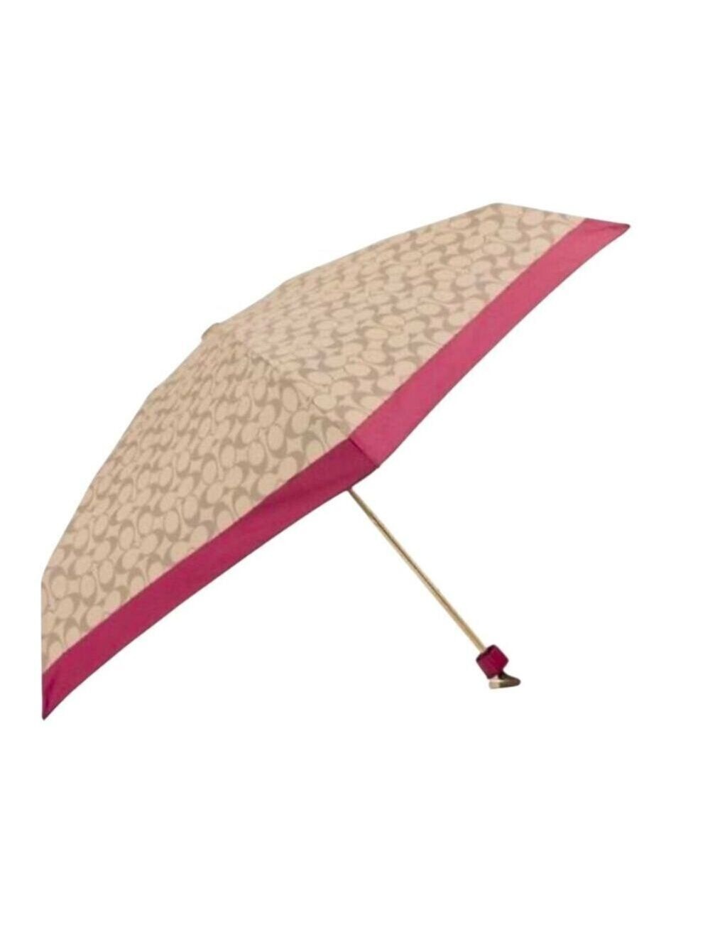COACH MINI UMBRELLA SIGNATURE UV PROTECTION IVORY ROUGE PINK